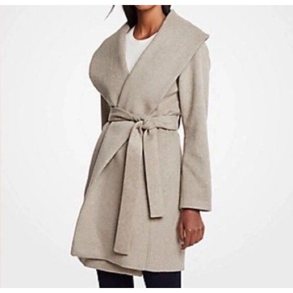 Ann Taylor  Women’s Heather gray   Wrap Coat Wool Blend  Petite S - Picture 1 of 14